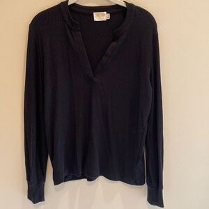 Nation Ltd Modal Ribbed L/S Split Neck Black Size Top SMALL